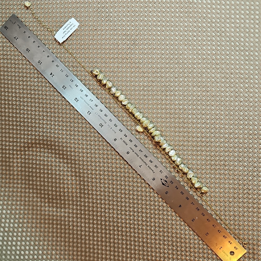 14k Gold Over Silver Freshwater Pearls & Tourmaline Necklace 18" Adjustable - Picture 5 of 11